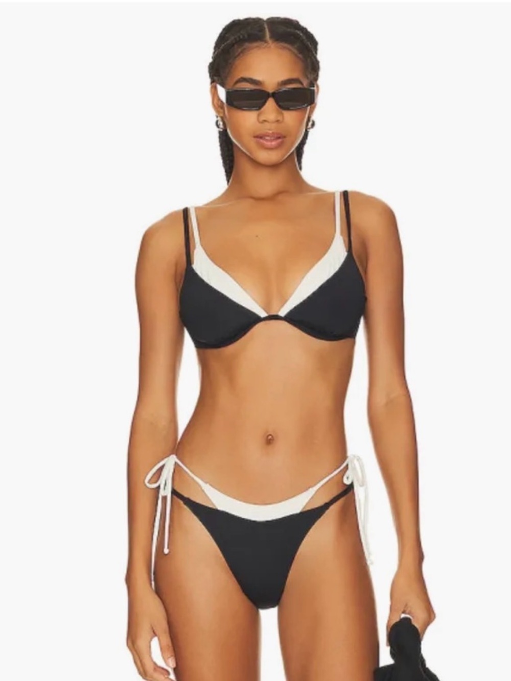 L-SPACE X REVOLVE- Black & White Two-Tone Triangle Bikini Set